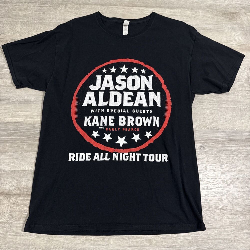 Jason Aldean Shirt Ride All Night Tour Men's Black Tee Large Kane Brown